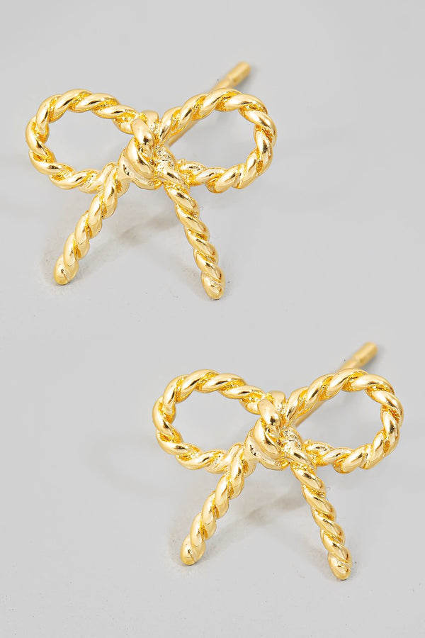 Twisted Metallic Ribbon Bow Stud Earrings