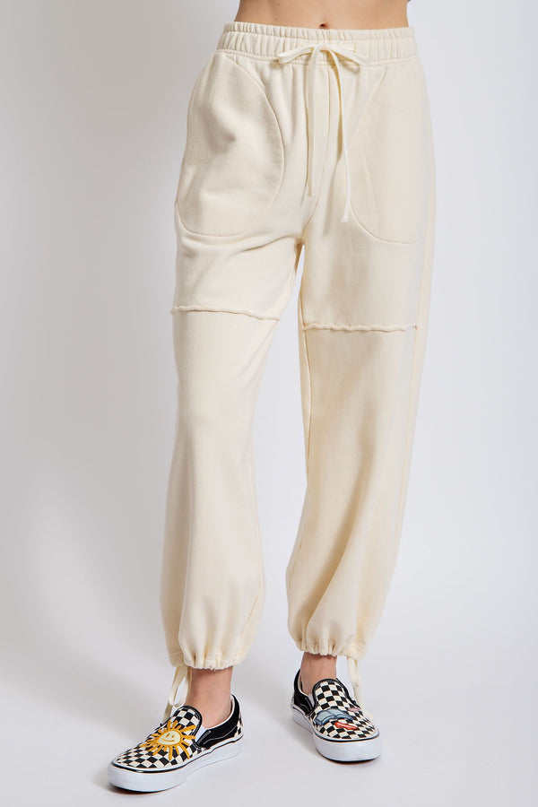 WASHED HEAVY TERRY JOGGER PANTS / SWEATPANTS in Cream - Final Sale