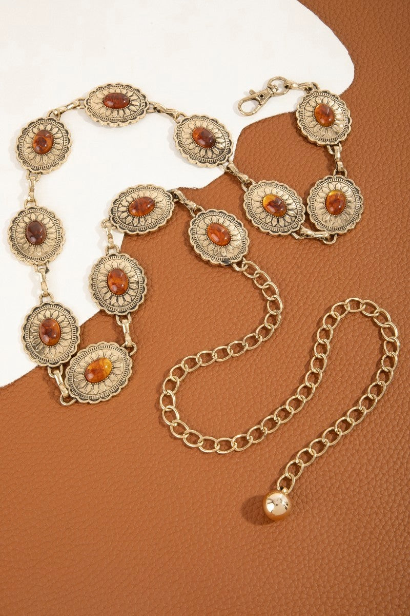 Oval Amber Stud Concho Western Chain Belt – DawnTayler Boutique display picture 1