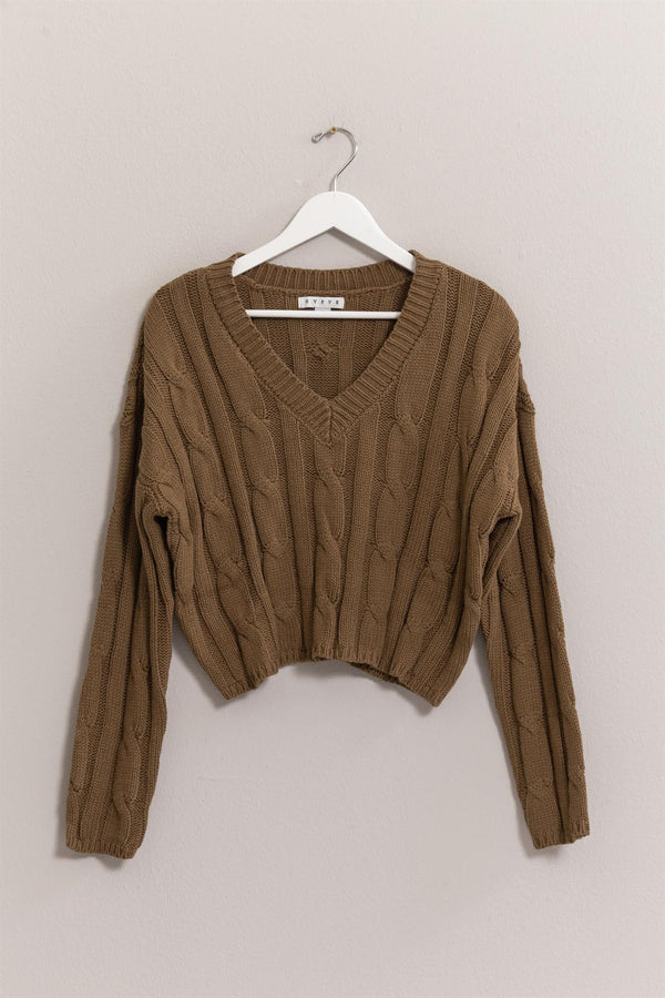 V-Neck Cable Knit Sweater