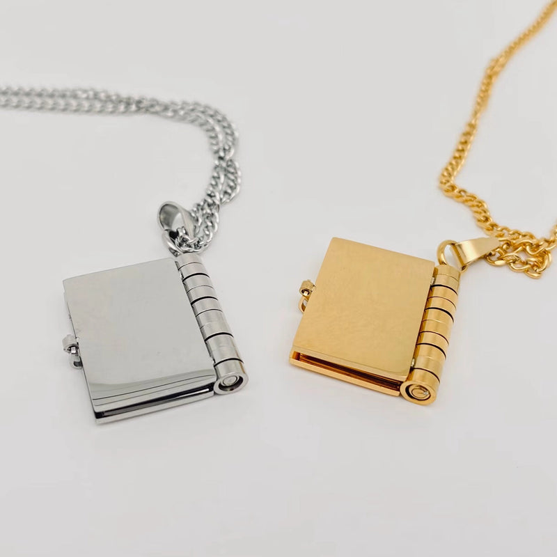 “For All Those That Found Themselves In Books" Vintage Open Book 18K Gold Plated Stainless Steel Necklace