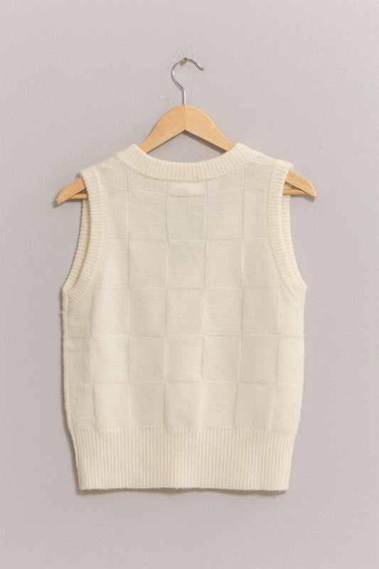 Basketweave Sweater Vest (Cream)