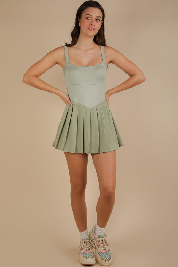 Pleated Skirt Activewear Dress in Sage