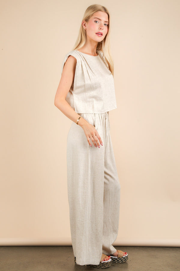 Solid Woven Top & Pants Set in Oatmeal (TOP ONLY)