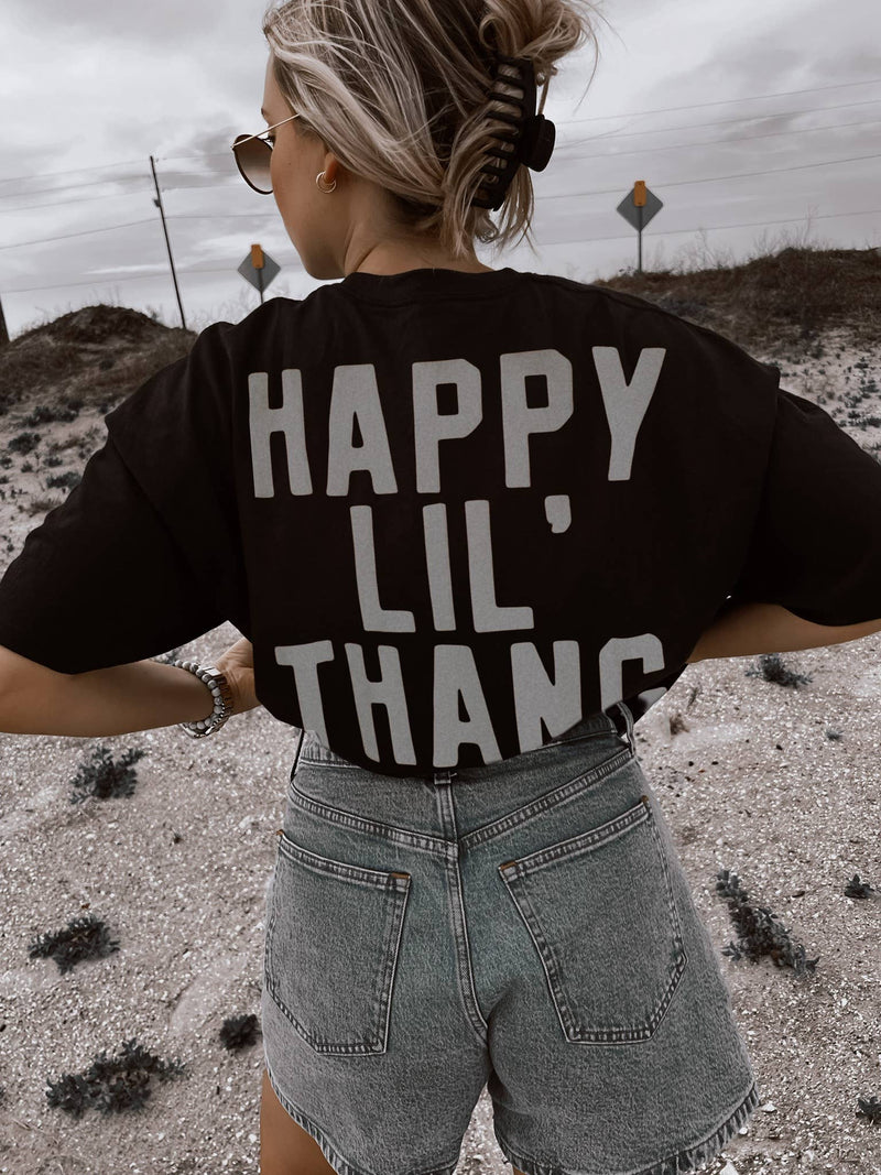 Happy Lil Thang Aesthetic Trendy Graphic Tee - Black (S-XL)
