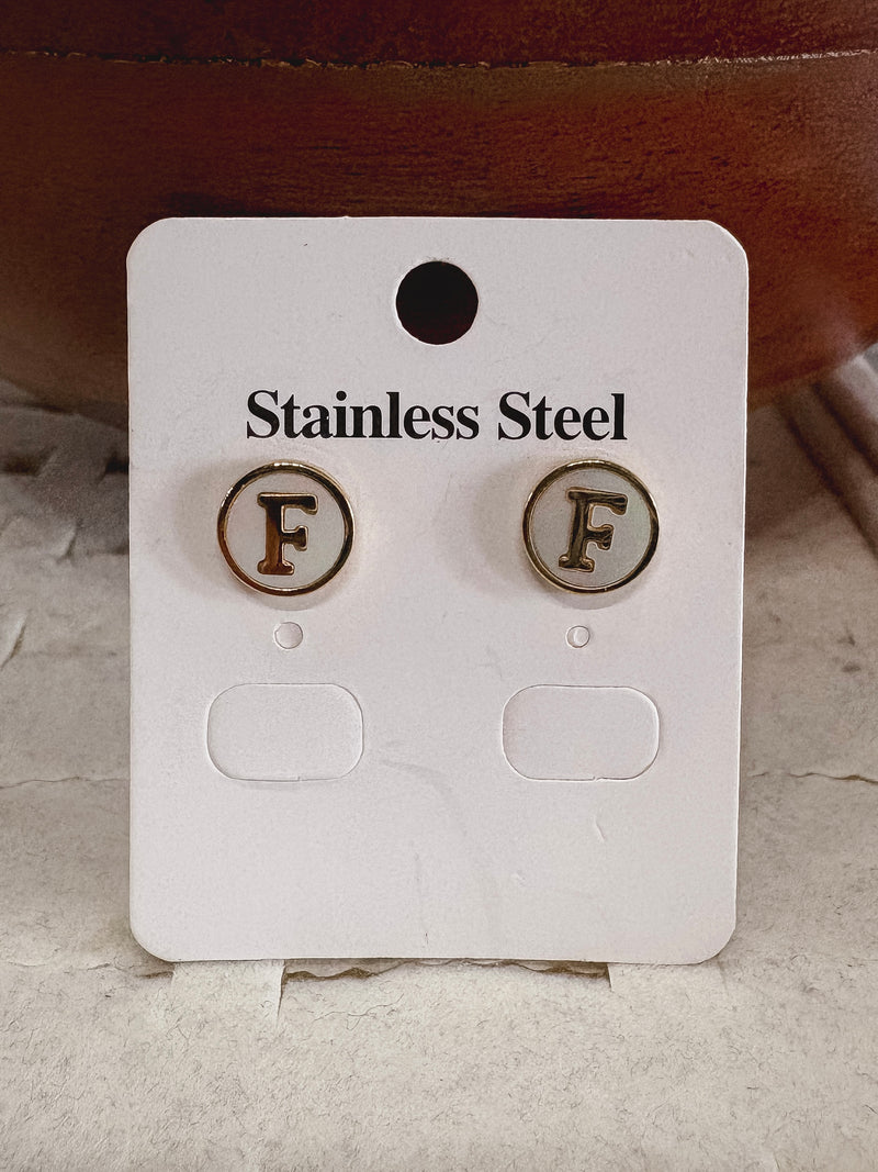 F Gold Initial Stud Earrings