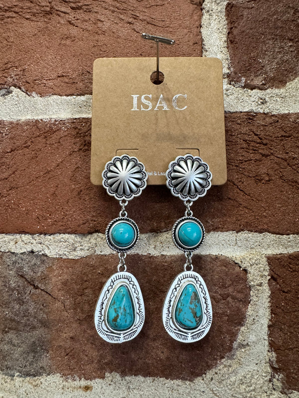 Double Dangle Turquoise Stone Silver Post Earrings