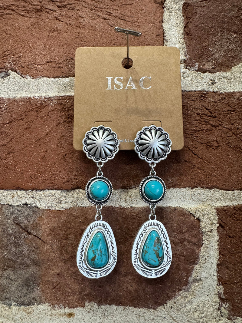 Double Dangle Turquoise Stone Silver Post Earrings