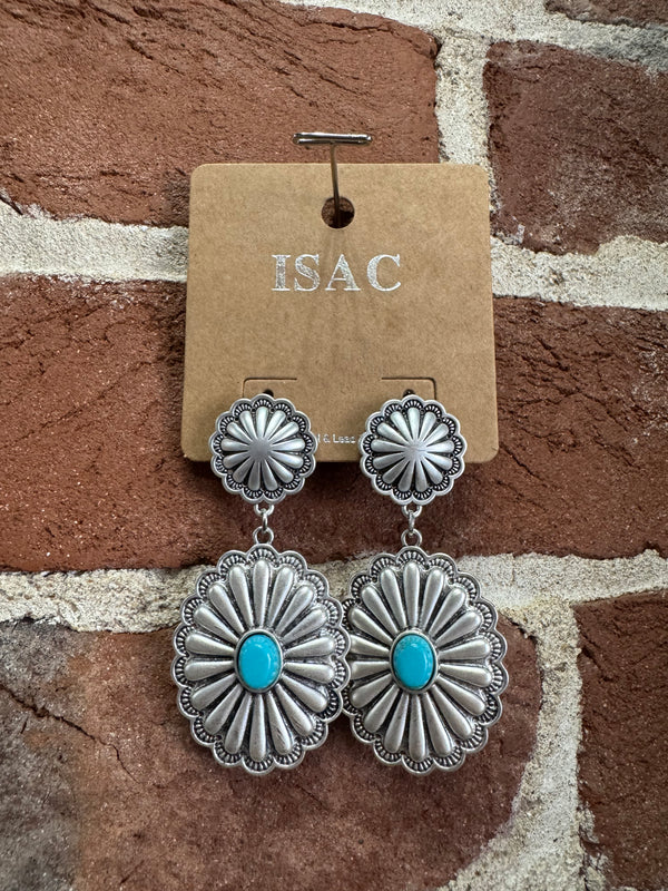 Concho Oval Silver with Turquoise Dangle Post Earrings