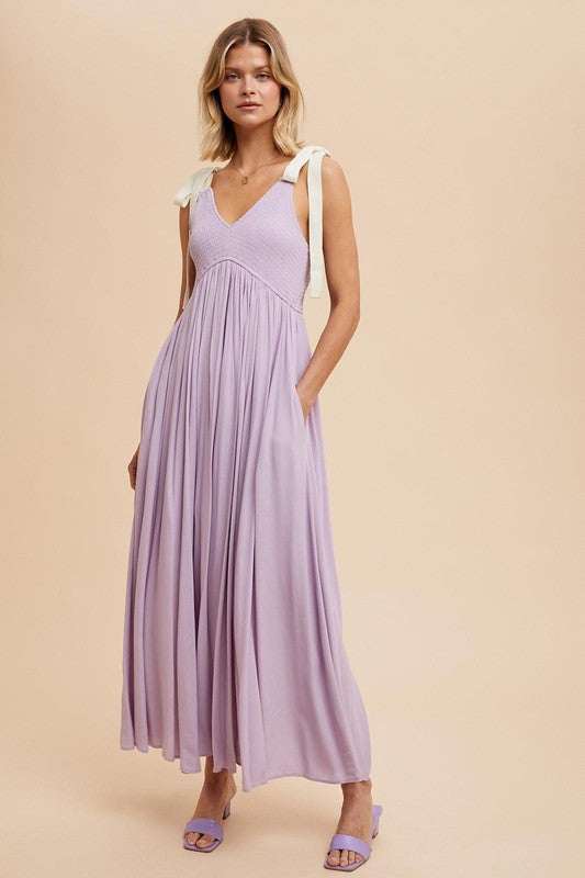 RIBBON STRAP MAXI DRESS in Lavender- Final Sale