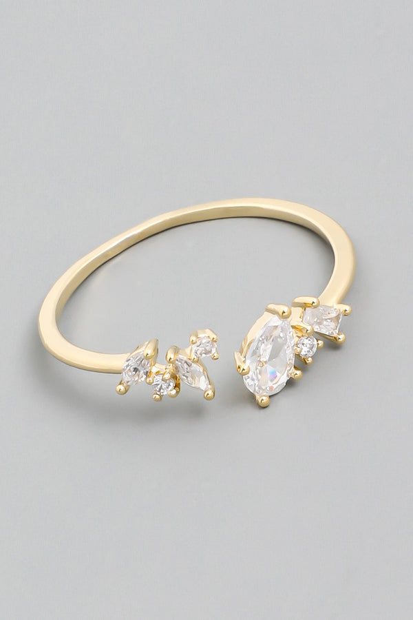 Raindrop Rhinestone Open Ring in Gold