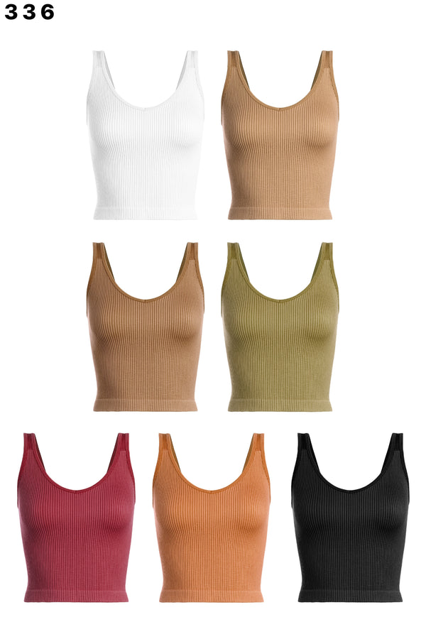 Vneck Thick Rib Crop Tank - One Size - 6 colors