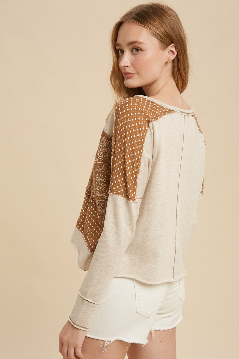 CONTRAST FRENCH TERRY BOHO TOP