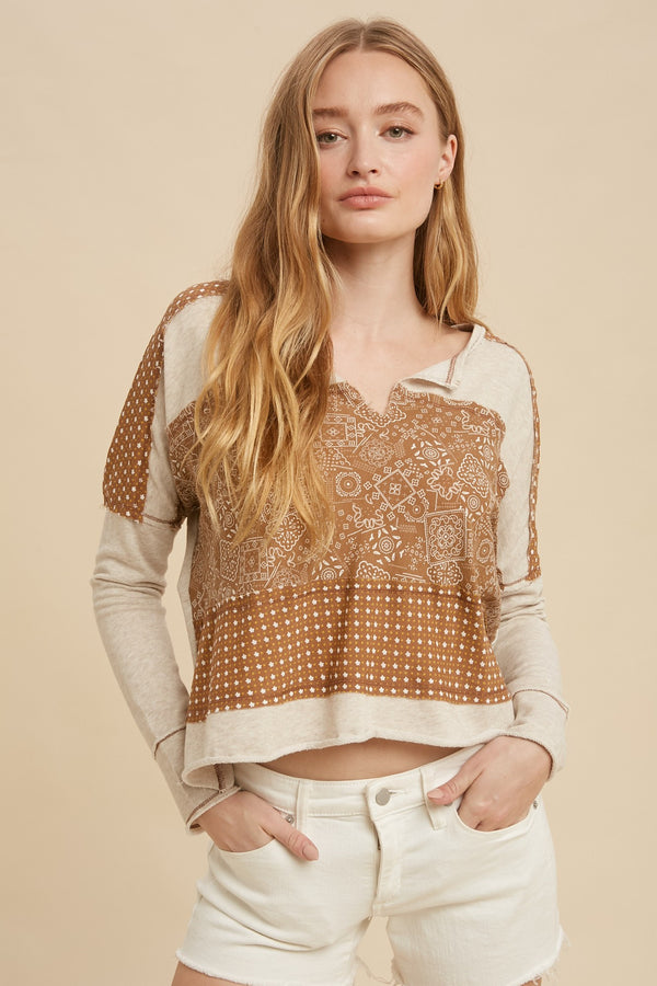 CONTRAST FRENCH TERRY BOHO TOP