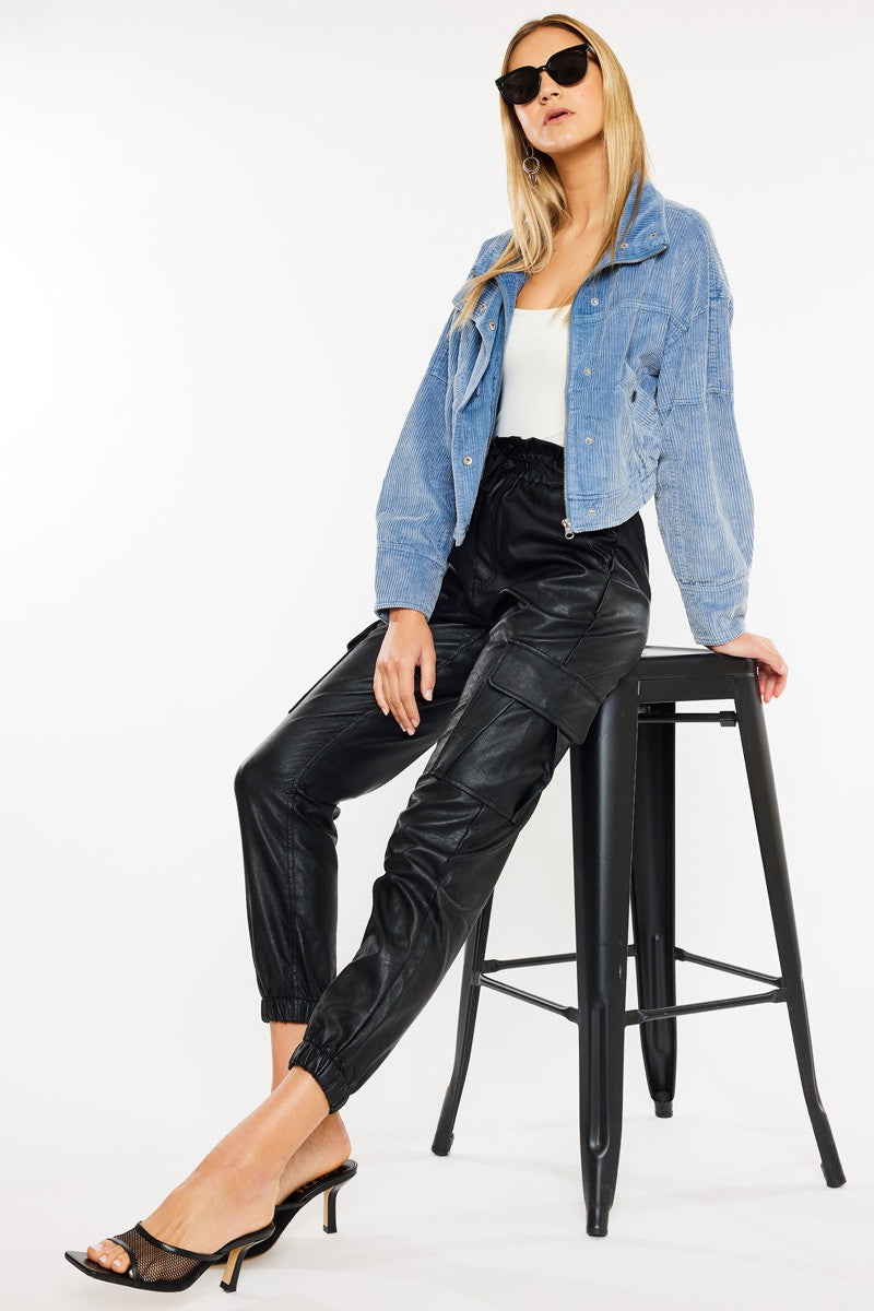 RONA ULTRA HIGH RISE FAUX LEATHER Paperbag JOGGERS - Kancan Denim- Final Sale