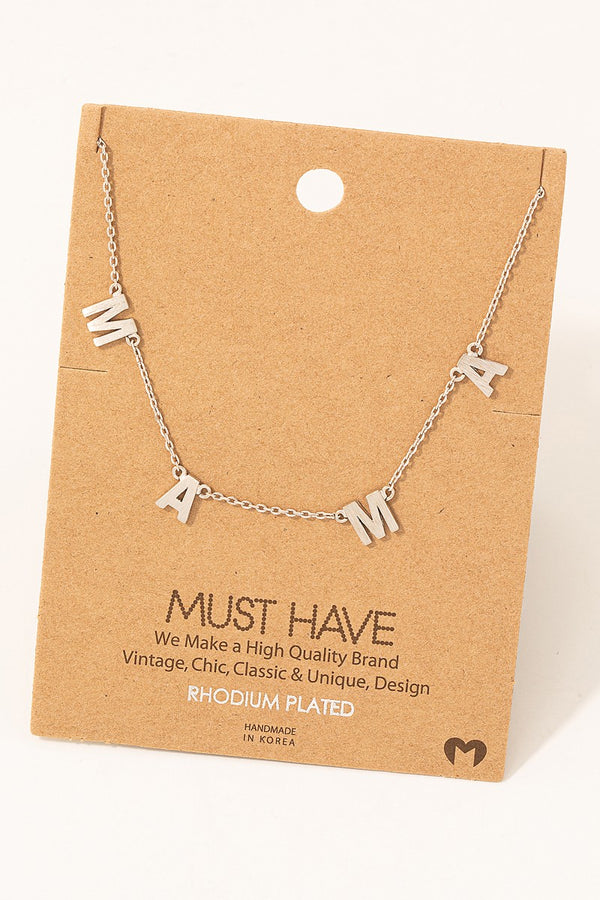 Dainty Mama Station Charm Necklace - Rhodium Plated