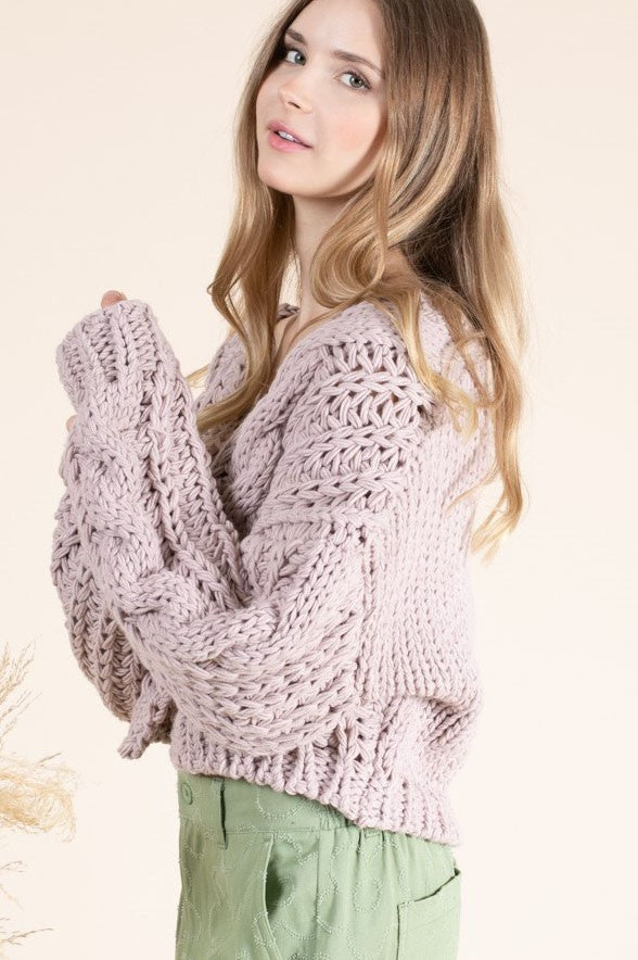 THICK KNIT BIG BUTTON CARDIGAN in Mauve - Final Sale
