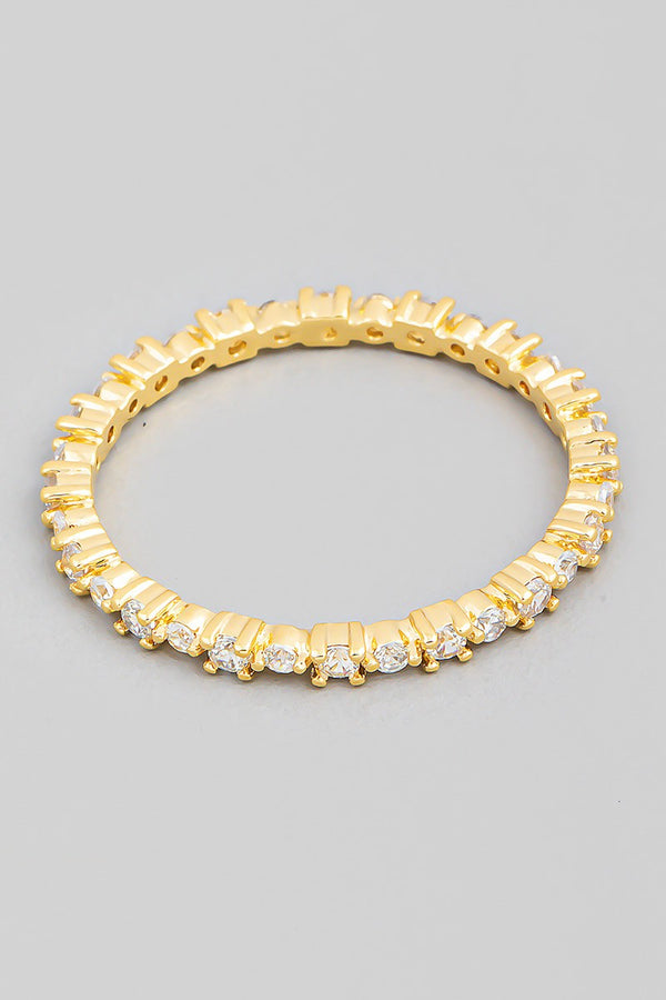 Delicate Rhinestone Studded Eternity Fashion Ring in Gold