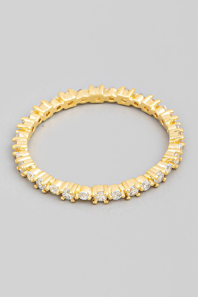 Delicate Rhinestone Studded Eternity Fashion Ring in Gold