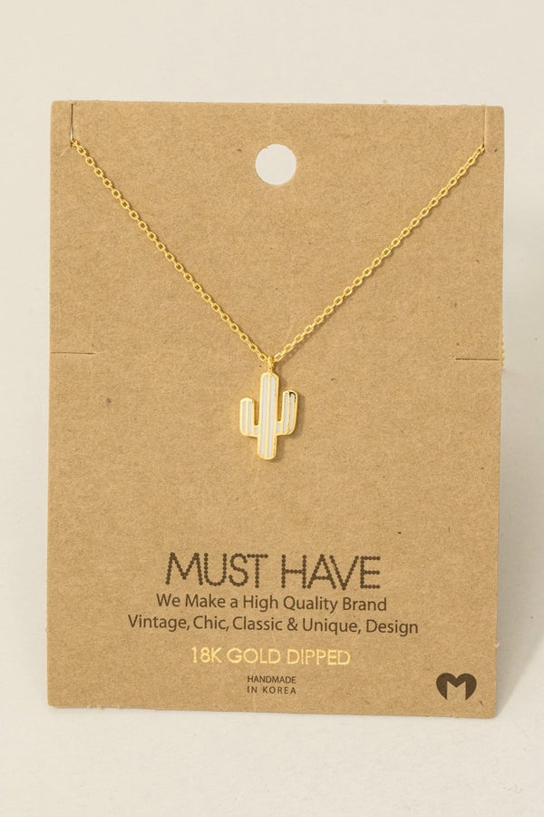 Enamel Cactus Pendant Necklace - 18K Gold Dipped