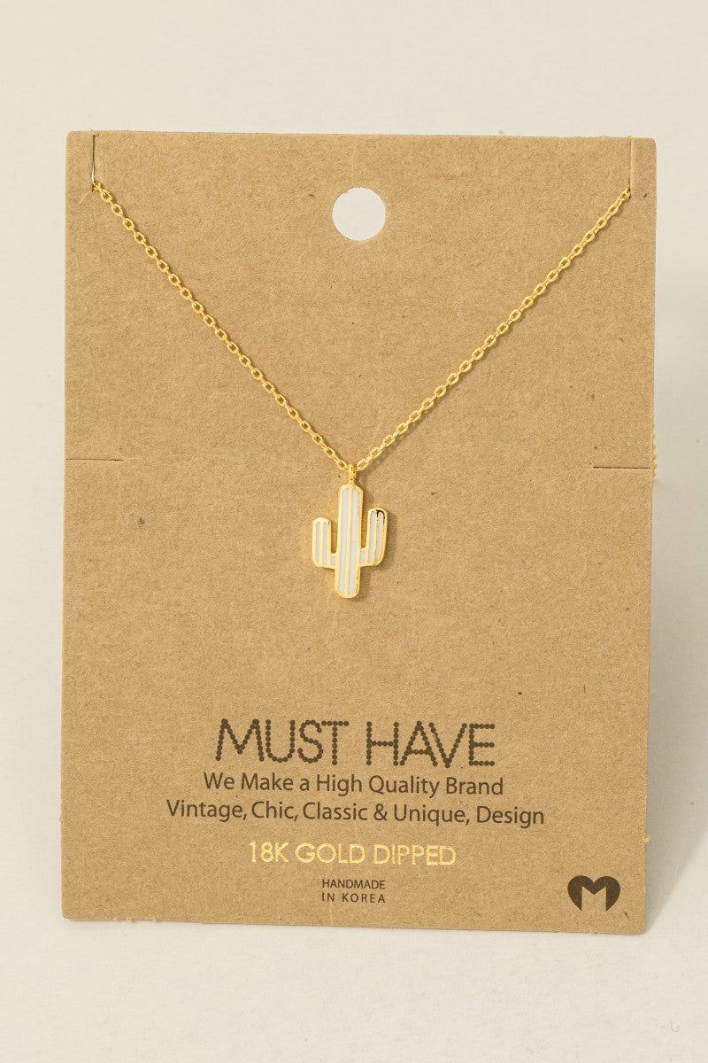 Enamel Cactus Pendant Necklace - 18K Gold Dipped