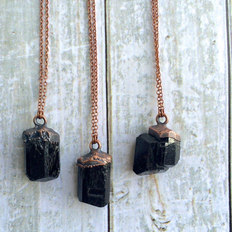 24" Black Tourmaline Electroformed Crystal Necklace - by HAWKHOUSE