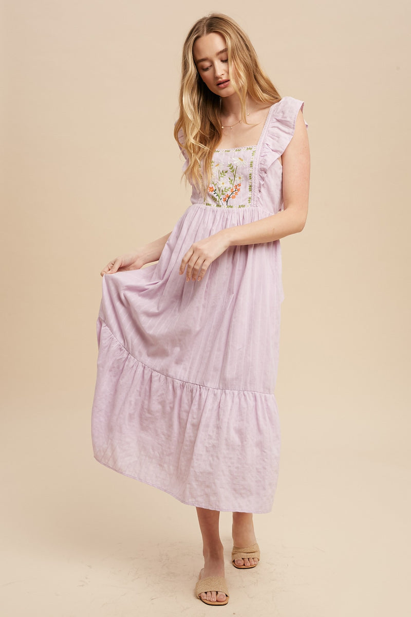 FLORAL EMBROIDERY APRON DRESS