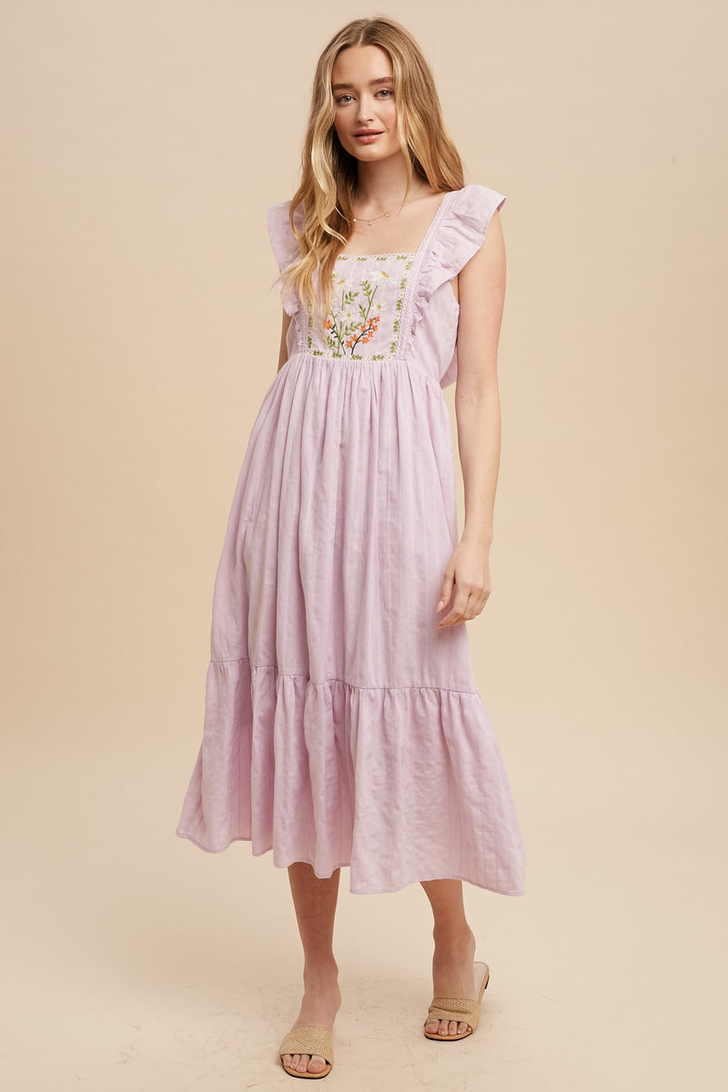 FLORAL EMBROIDERY APRON DRESS