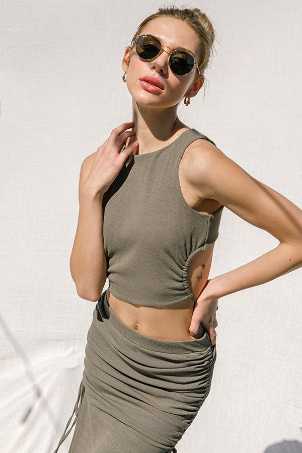 Ribbed Open-Back Top in Olive