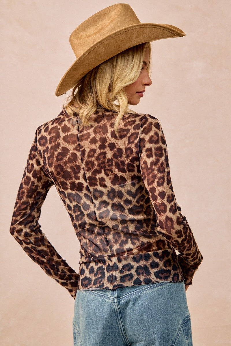 Mesh Leopard Printed Top with Long Sleeves (S-XL available)
