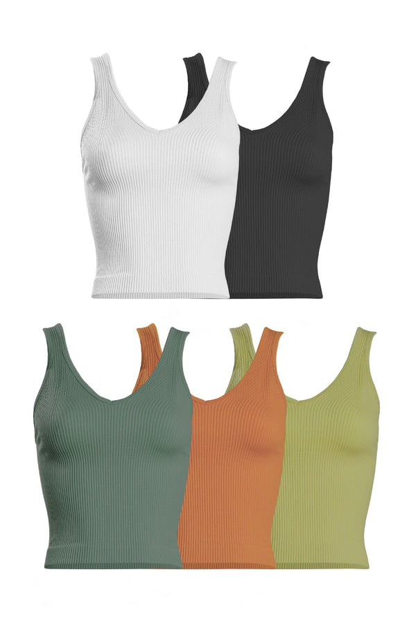 Vneck Contour Rib Crop Tank (One Size - 4 colors)