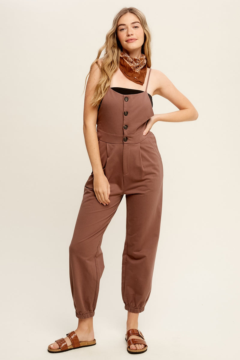 French Terry Jumpsuit in Mocha