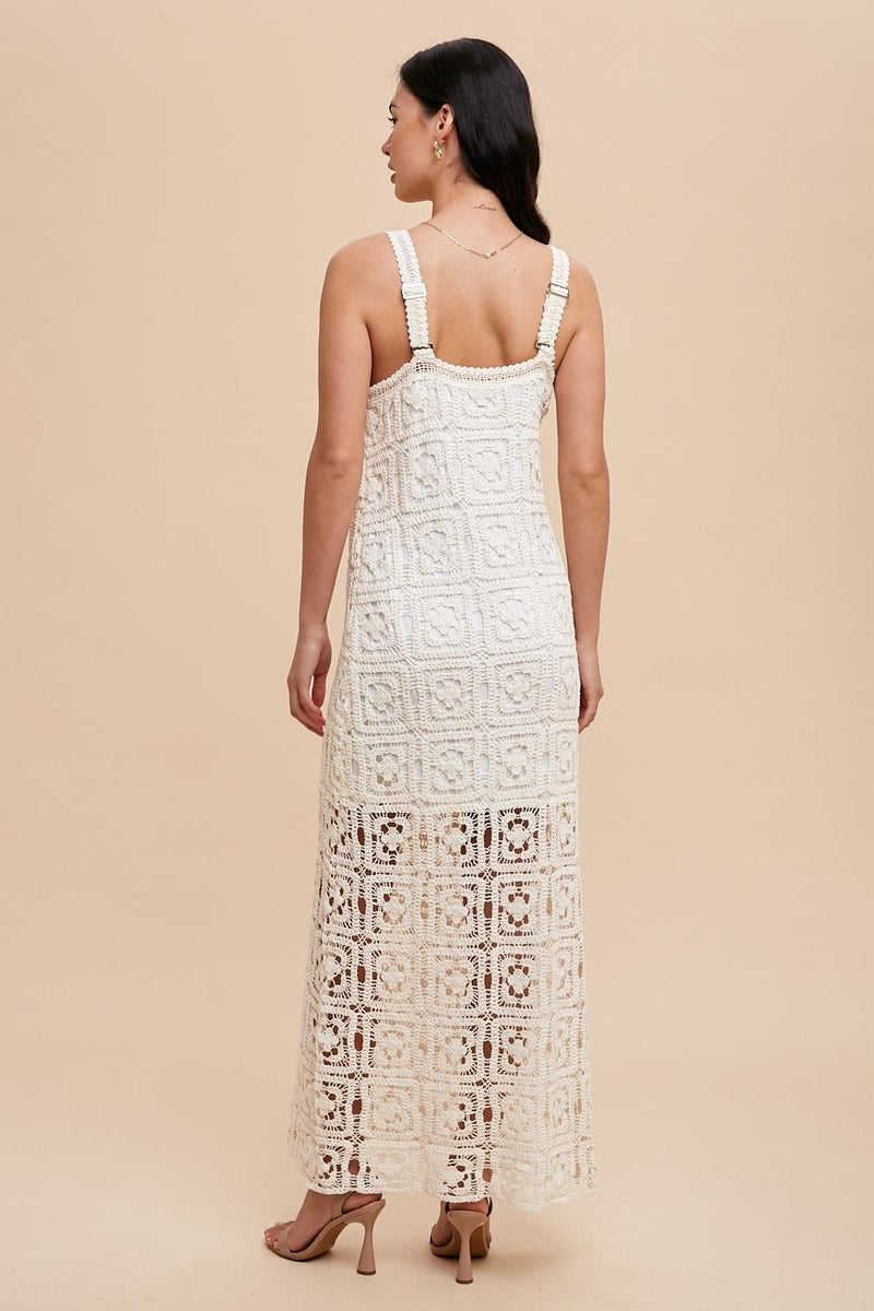 Cotton Crochet Maxi Tank Dress in Creme- Final Sale