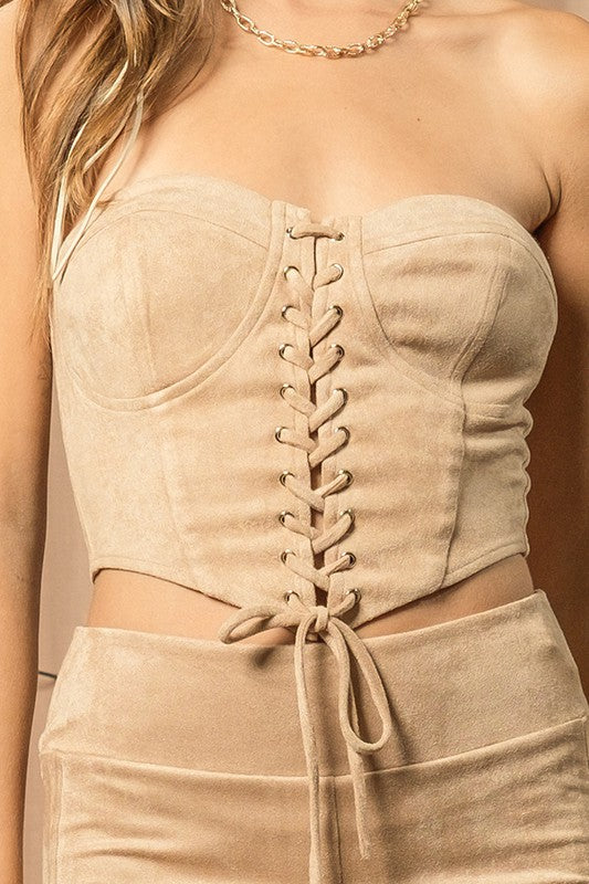 Long Live Cowgirls Suede Corset Crop Top