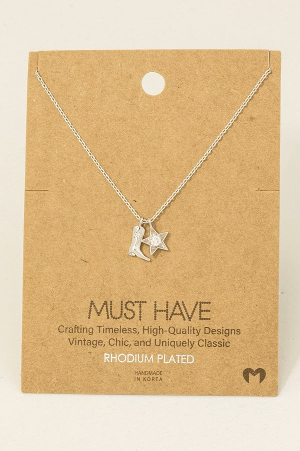 Cowboy Boots Star Pendant Necklace - Rhodium Plated & 18K Gold Dipped