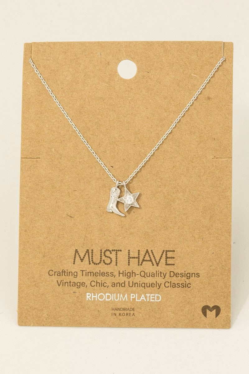 Cowboy Boots Star Pendant Necklace - Rhodium Plated & 18K Gold Dipped