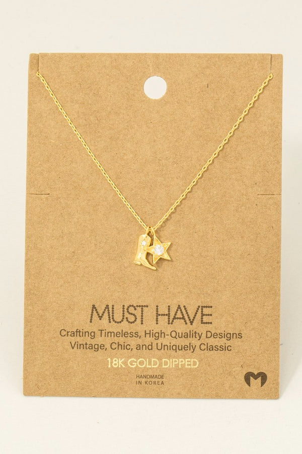 Cowboy Boots Star Pendant Necklace - Rhodium Plated & 18K Gold Dipped