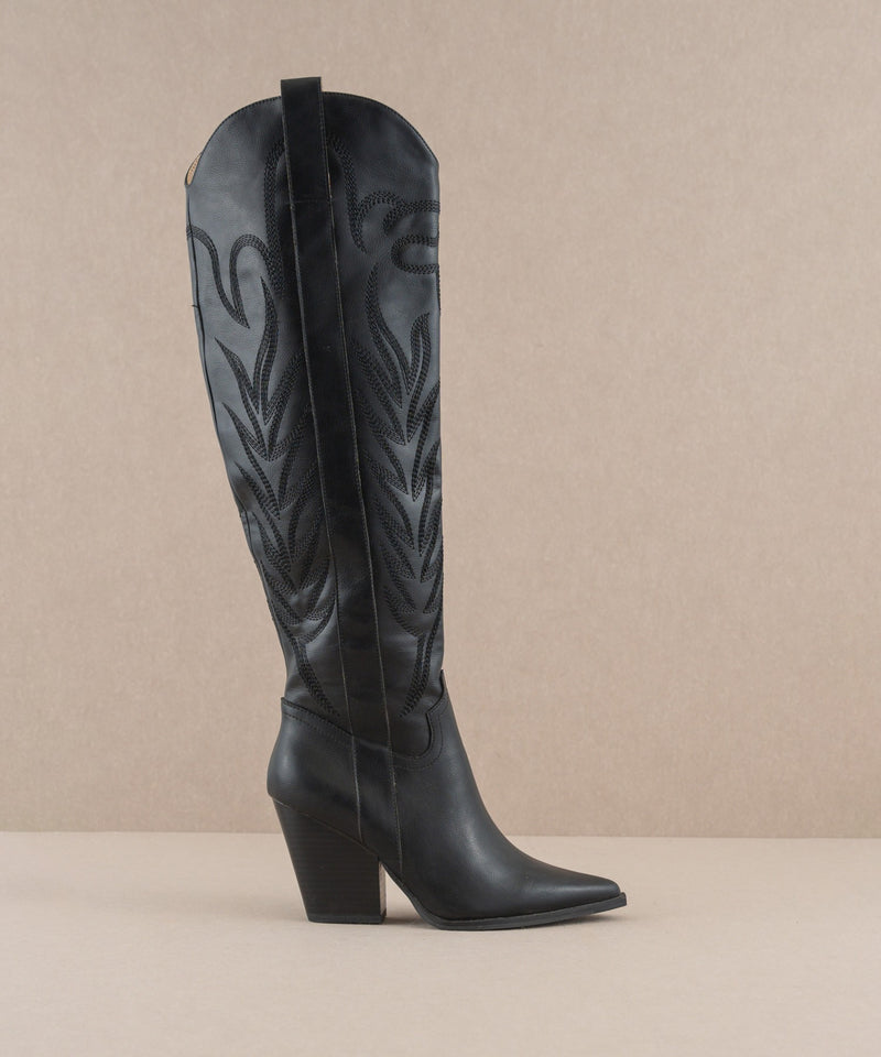 The Bronco - Knee-High Embroidered Boots in Black