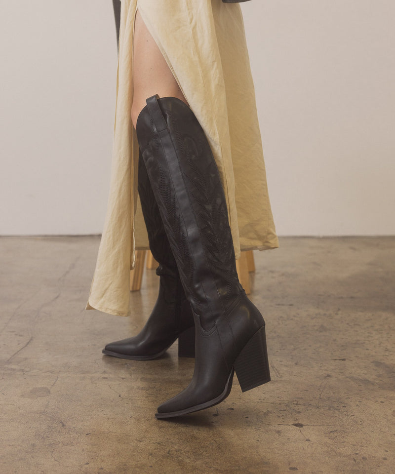 The Bronco - Knee-High Embroidered Boots in Black