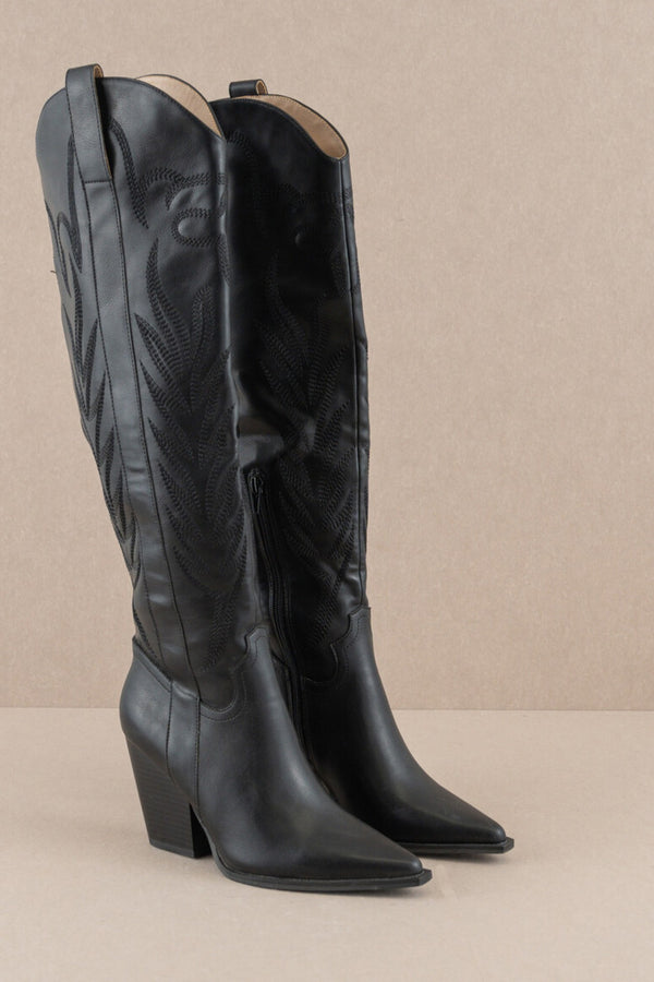 The Bronco - Knee-High Embroidered Boots in Black