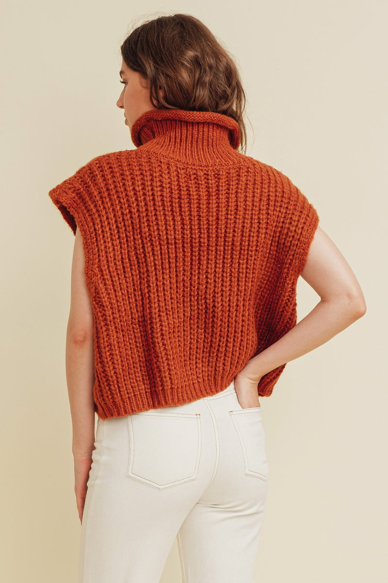 RUST CABLE KNIT TURTLE NECK SWEATER