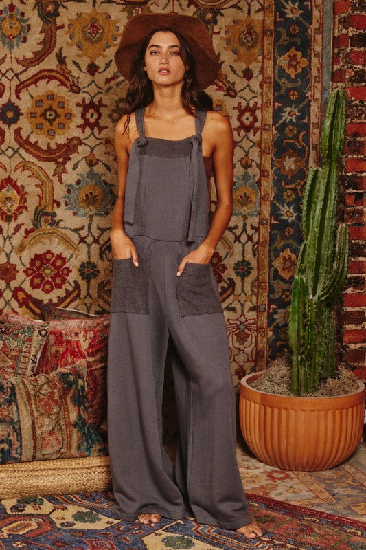 Terry Adjustable Straps Jumpsuit With Pockets