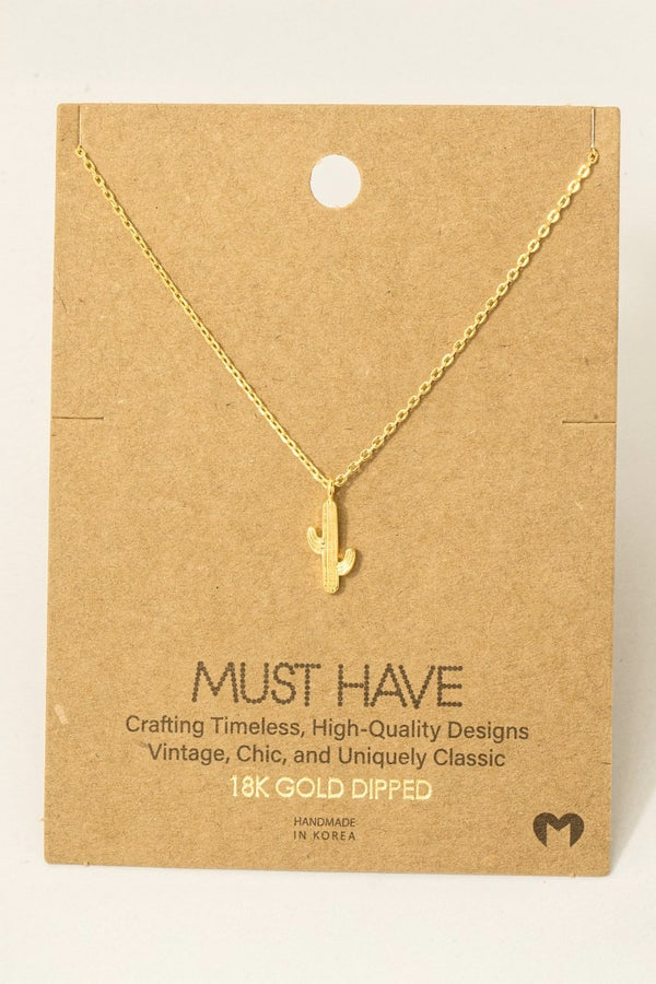 Dainty Cactus Pendant Necklace - Rhodium Plated & 18K Gold Dipped