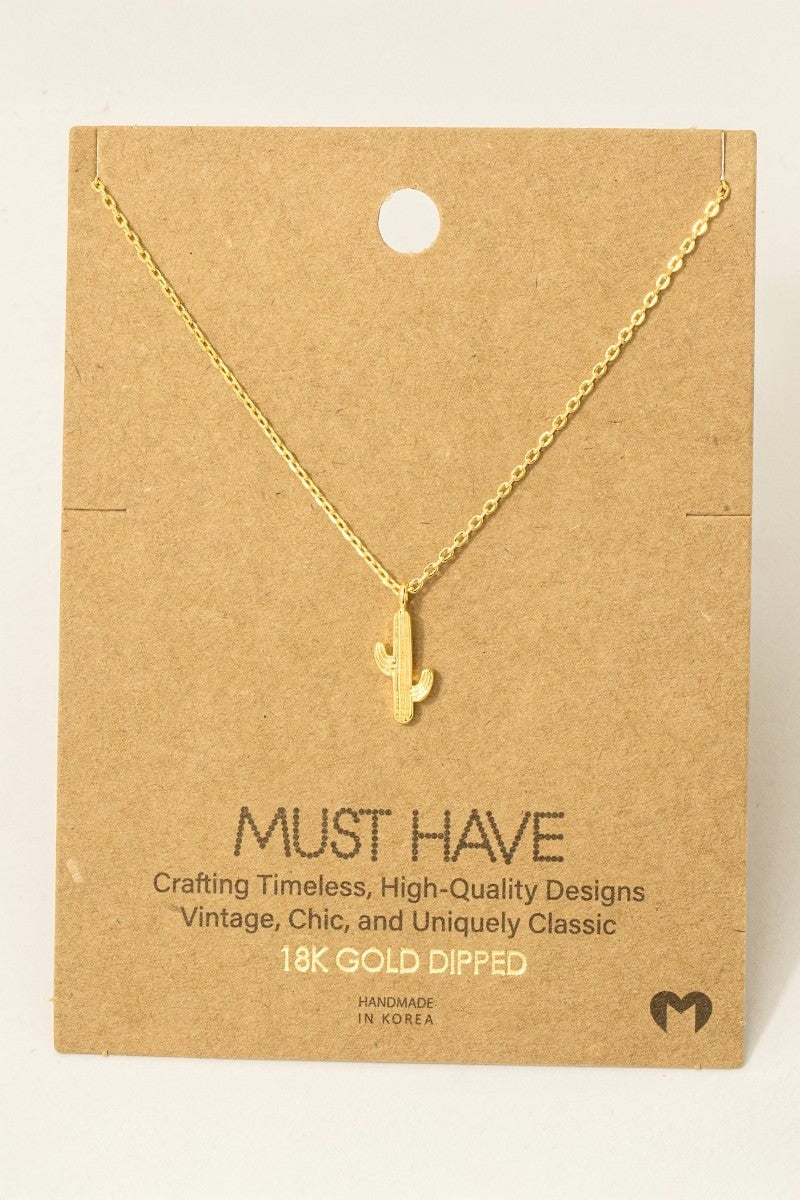 Dainty Cactus Pendant Necklace - Rhodium Plated & 18K Gold Dipped