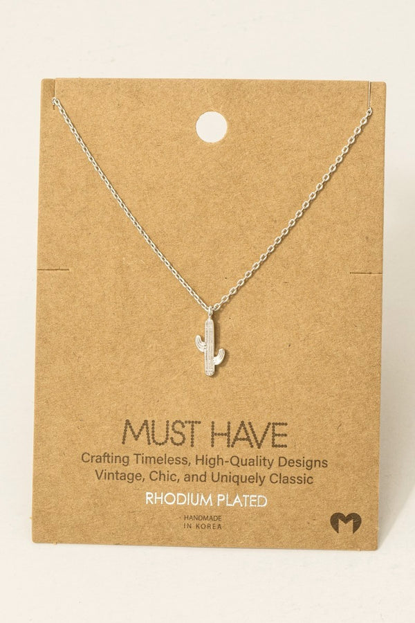Dainty Cactus Pendant Necklace - Rhodium Plated & 18K Gold Dipped
