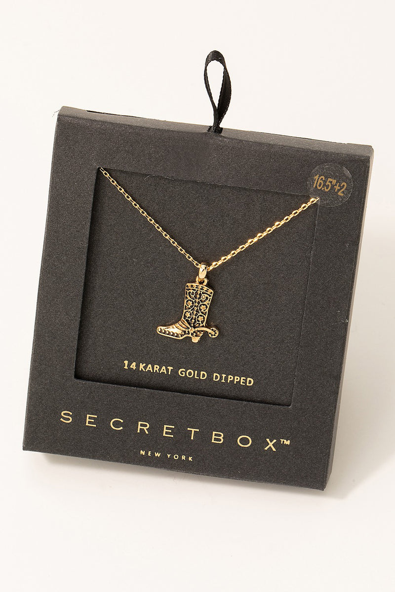 Secret Box Cowboy Boot Pendant Necklace - Gold Dipped