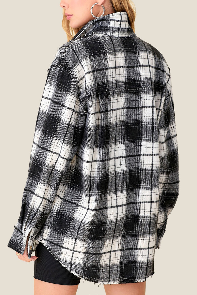 MINERAL WASHED BUTTON DOWN PLAID SHIRT