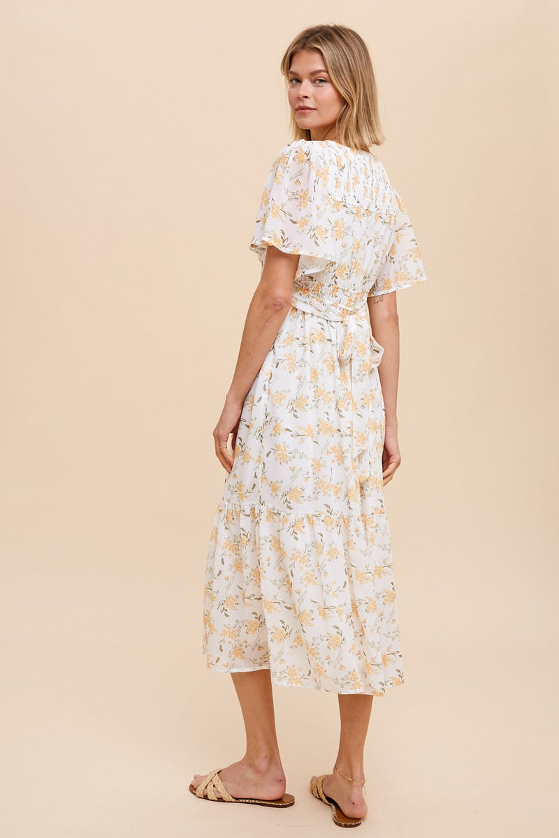 FLORAL V NECK MIDI DRESS-Final Sale