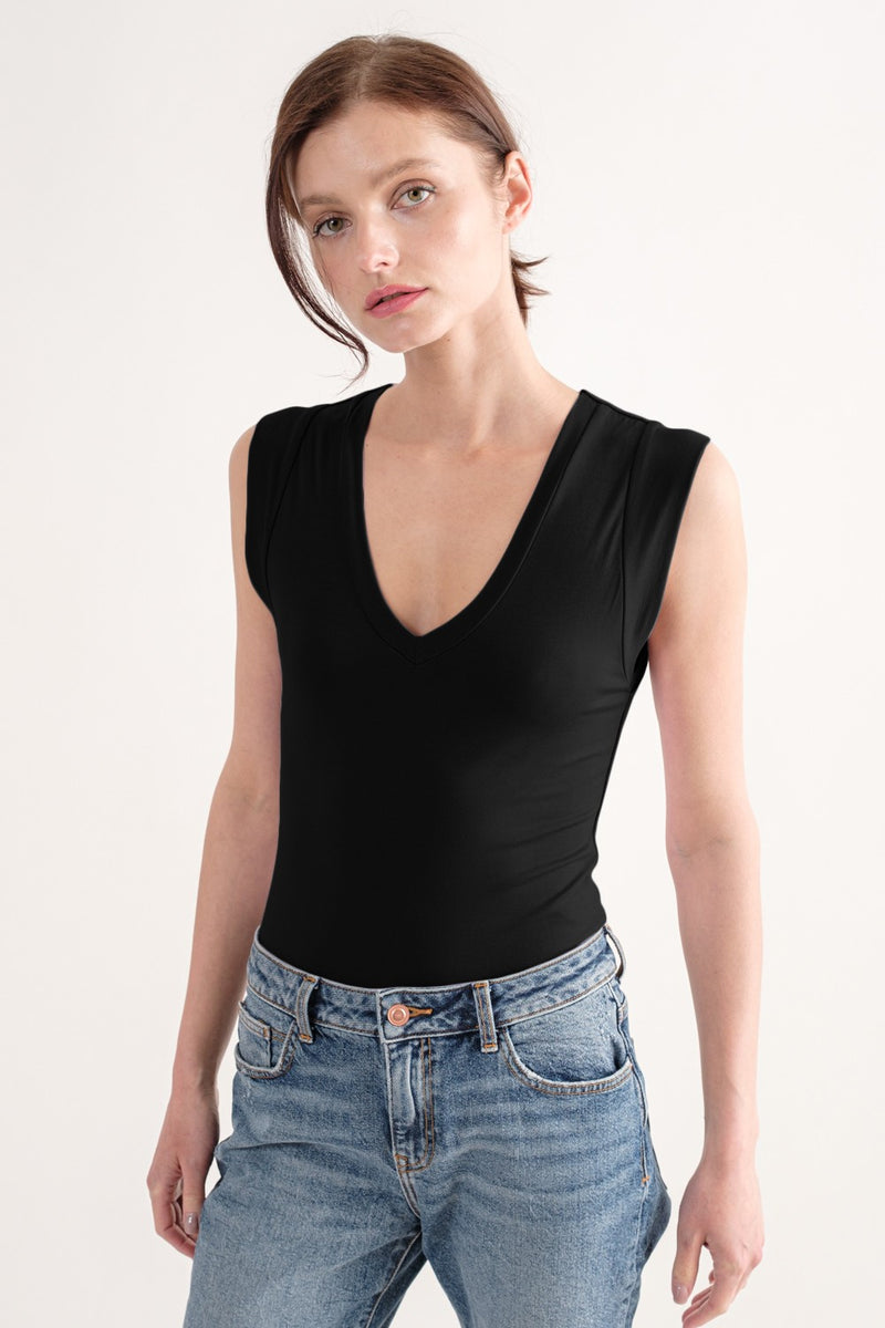 Layered V-neck Cap Sleeve Bodysuit