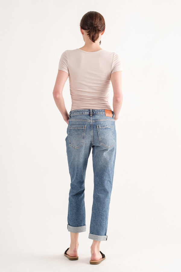 Ruched Crewneck Short Sleeve Bodysuit in Black